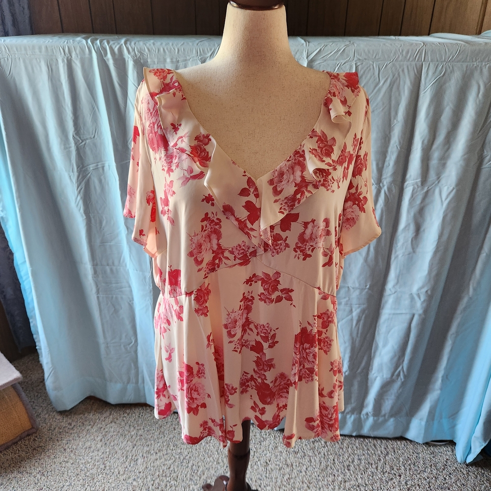 Torrid Pink Floral Ruffle Blouse